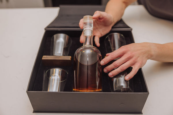 Ambassador Whiskey Box with Decanter and 4 Lowball Glasses Picnic Time Family of Brands