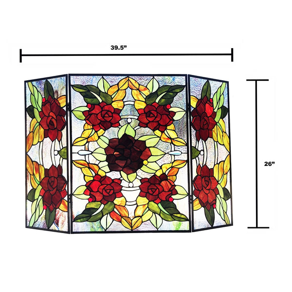 CHLOE Lighting CANNA Tiffany-Style 3pcs Folding Floral Stained Glass Fireplace Screen 40