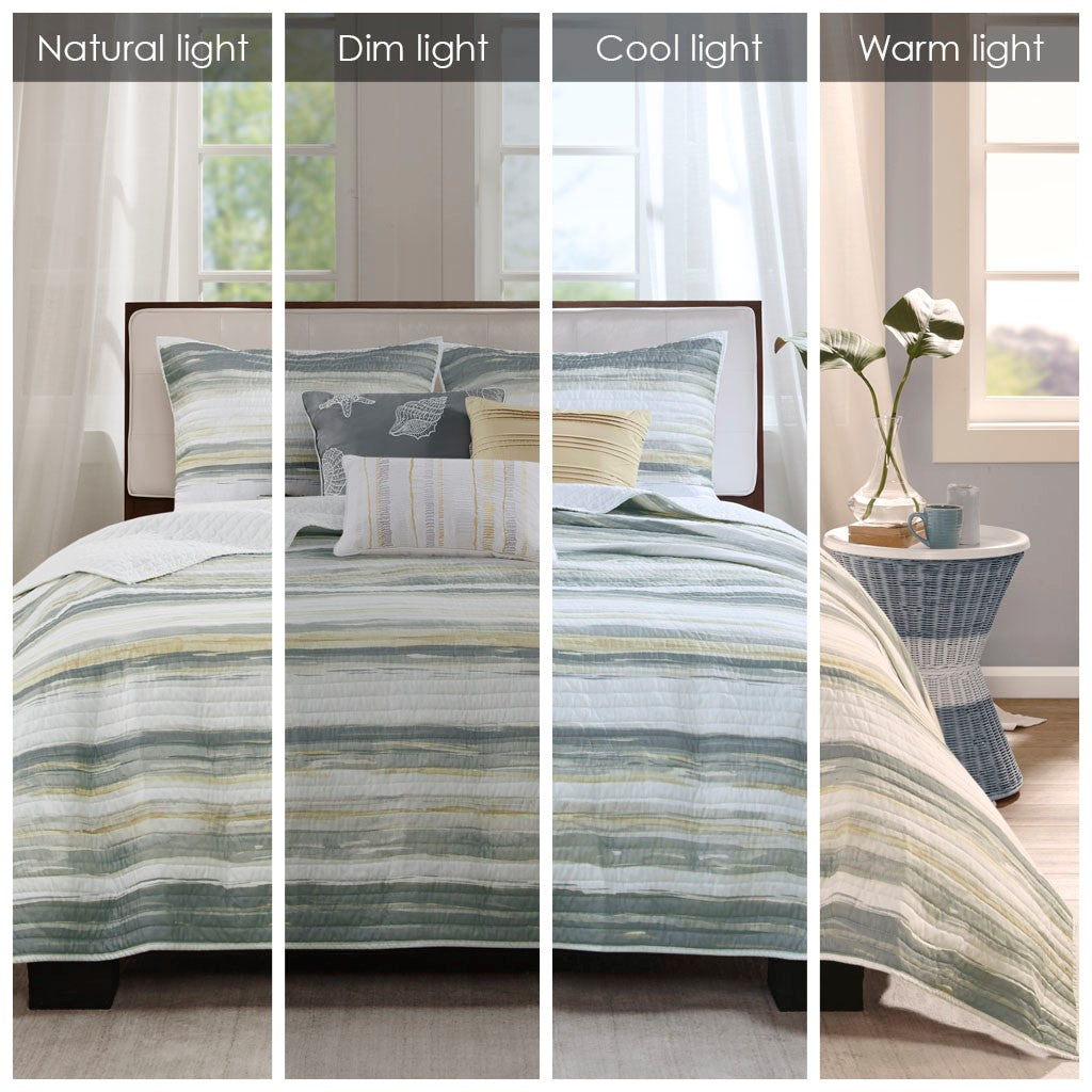 Marina 6 Piece Quilted Microfiber Coverlet Set with Throw Pillows - Yellow