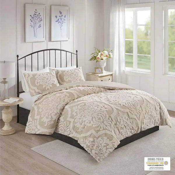 Viola 3 Piece Tufted Cotton Chenille Damask Comforter Set by Madison Park - Gifts for You 'n Me
