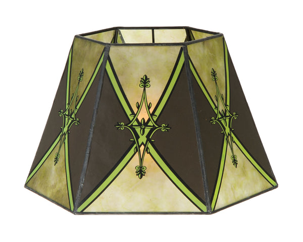 Decorated Craftsman Green Hexagon Style Mica Lampshade, Washer Fitter - Gifts for You 'n Me