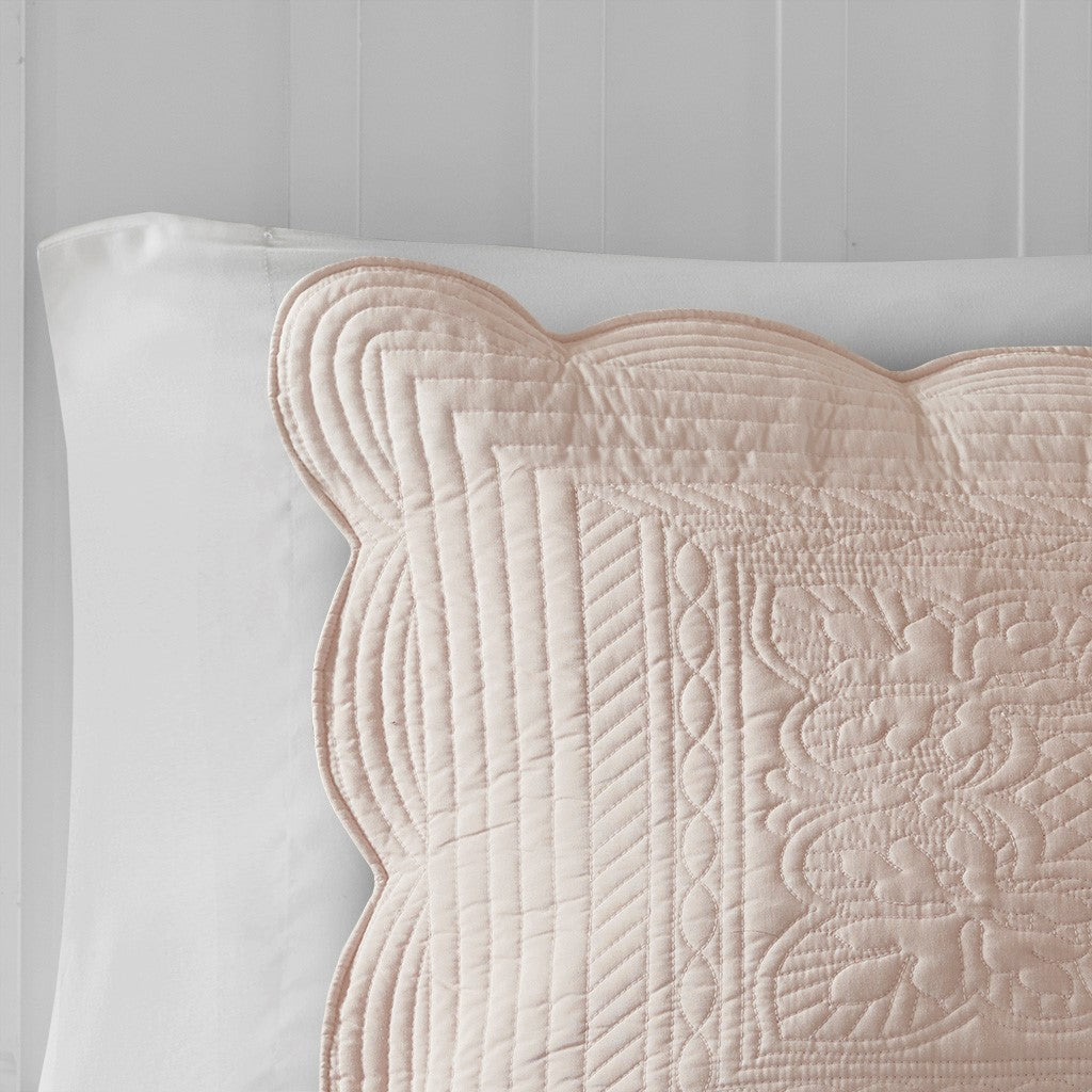 Tuscany 3 Piece Reversible Scalloped Edge Coverlet Set - Blush
