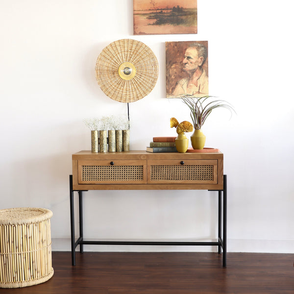 Rattan and Brass Fan Wall Sconce Lamp Kalalou