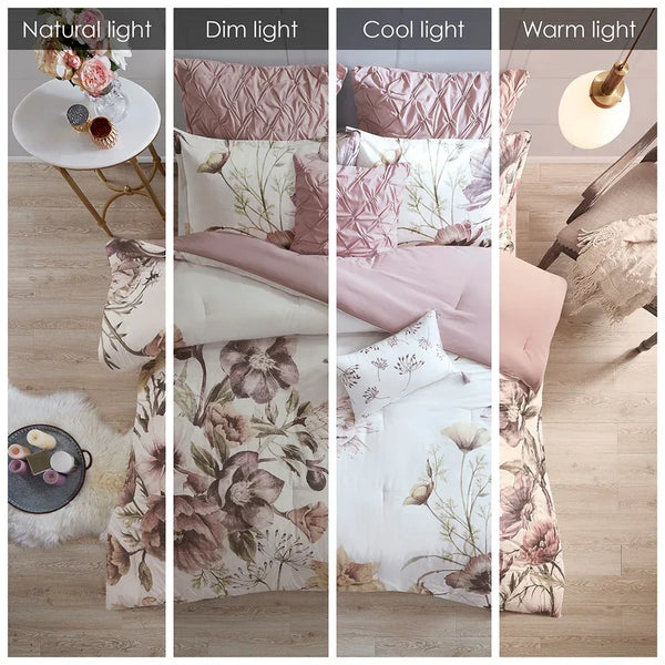 Cassandra 8 Piece Cotton Printed Comforter Set - Blush - Gifts for You 'n Me
