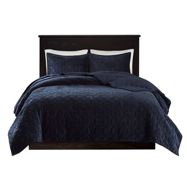 Harper Velvet 3 Piece Coverlet Set - Navy