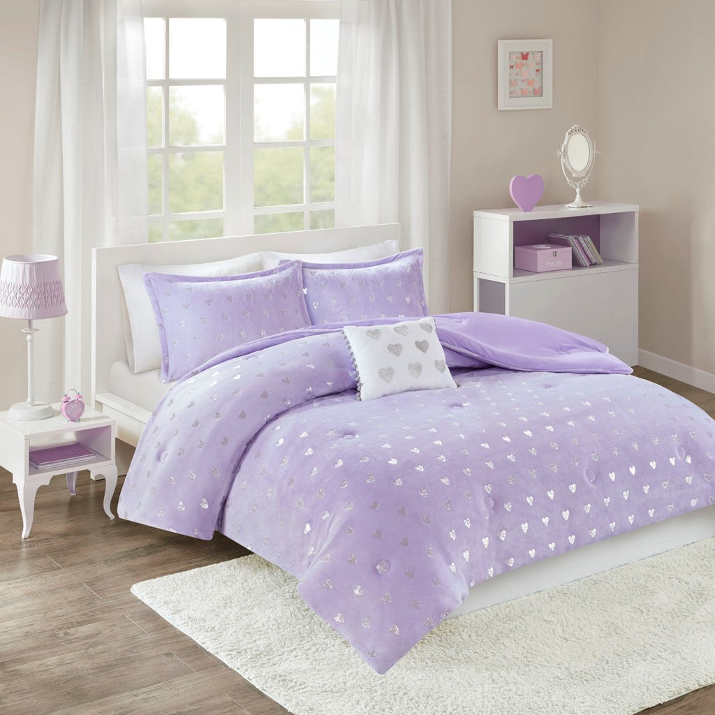 Rosalie Metallic Printed Plush Comforter Set by Mi Zone