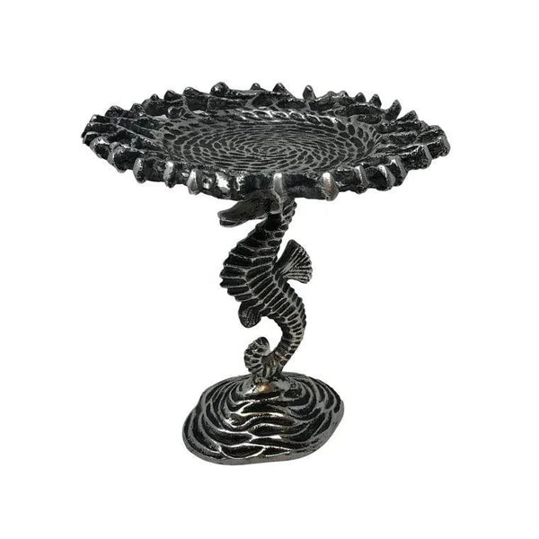 Antique Nickel Cast Aluminum Seahorse Pedestal Candle Tray - Gifts for You 'n Me