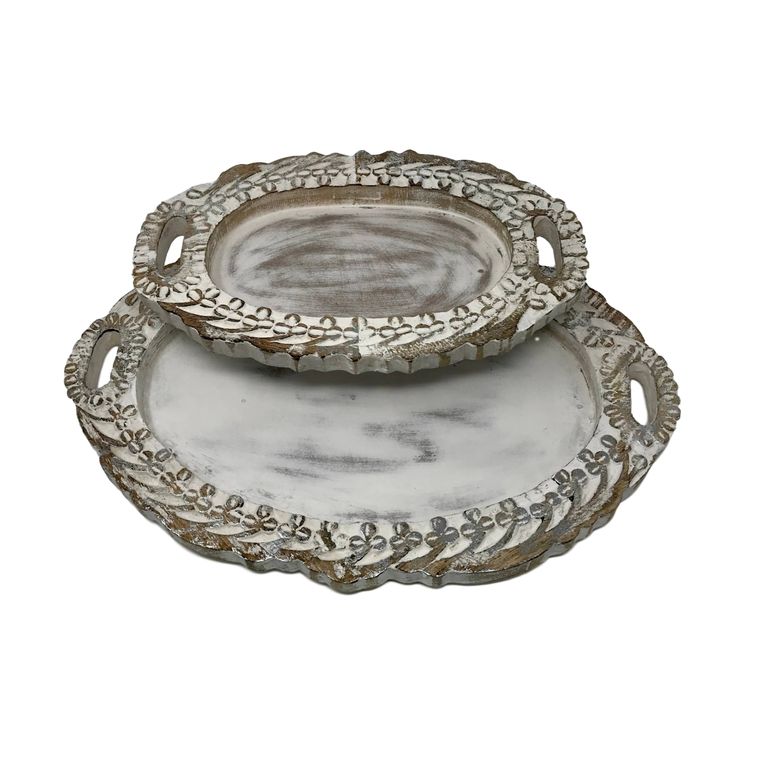 Set of 2 Hand Carved Wood LOUIS XIV Vanity Trays - Gifts for You 'n Me