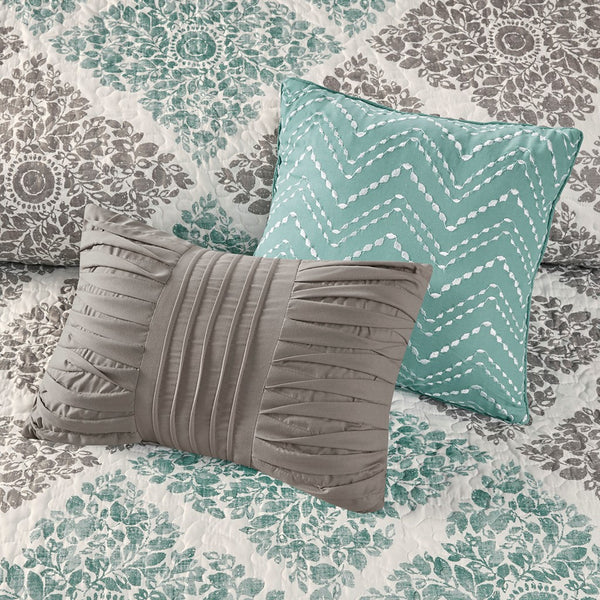 Claire 6 Piece Reversible Coverlet Set - Aqua