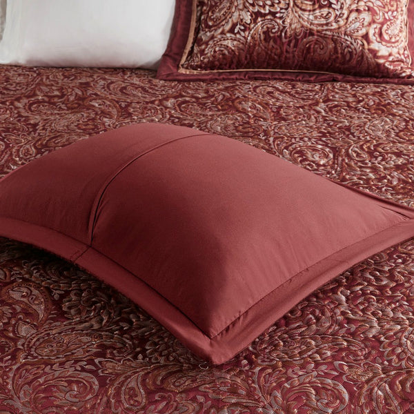 Aubrey 5 Piece Reversible Jacquard Bedspread Set in Burgundy