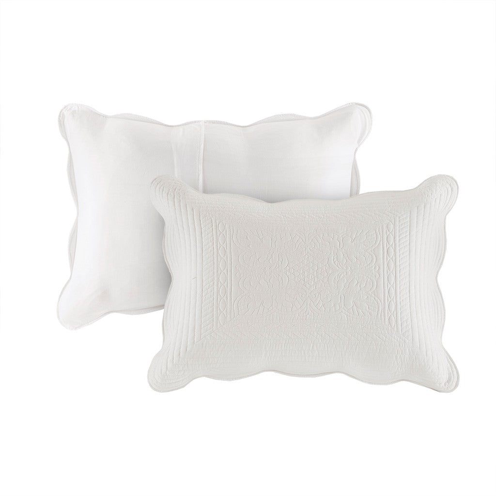 Tuscany 3 Piece Reversible Scalloped Edge Coverlet Set - White