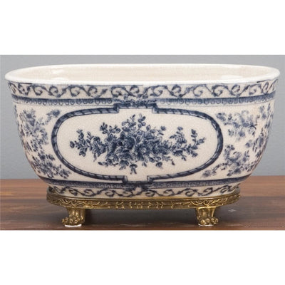 5.5H Porcelain Oval Basin - Blue Bouquet