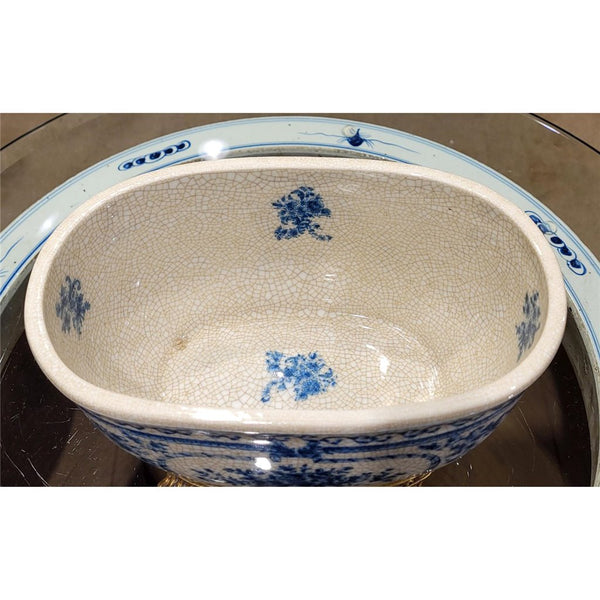 5.5H Porcelain Oval Basin - Blue Bouquet - Gifts for You 'n Me