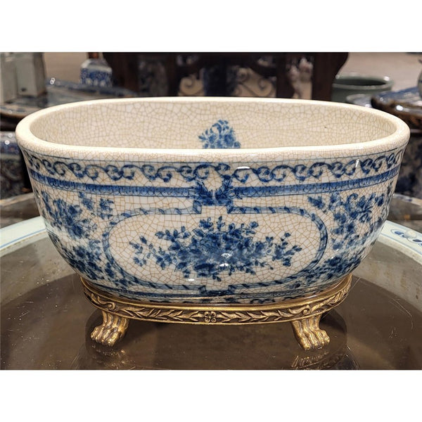 5.5H Porcelain Oval Basin - Blue Bouquet - Gifts for You 'n Me