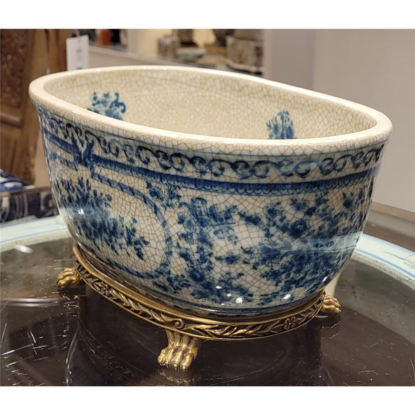 5.5H Porcelain Oval Basin - Blue Bouquet - Gifts for You 'n Me