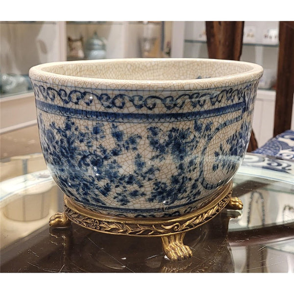 5.5H Porcelain Oval Basin - Blue Bouquet - Gifts for You 'n Me