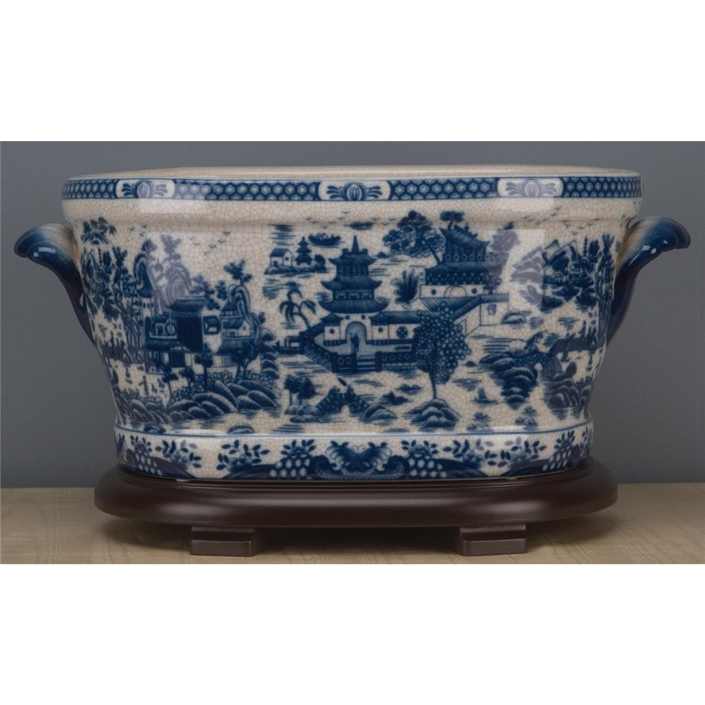 8.5H Porcelain Ormolu Basin - Blue Willow
