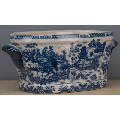 8.5H Porcelain Ormolu Basin - Blue Willow