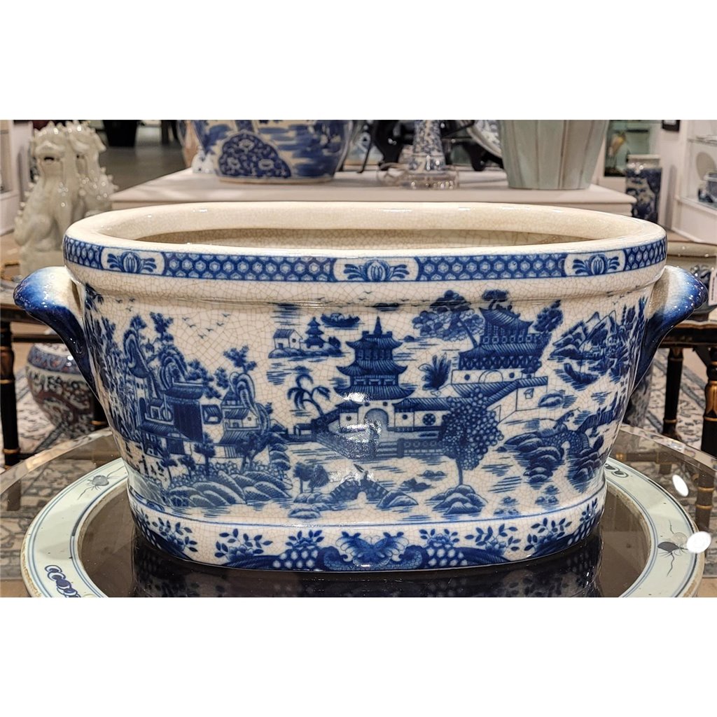 8.5H Porcelain Ormolu Basin - Blue Willow