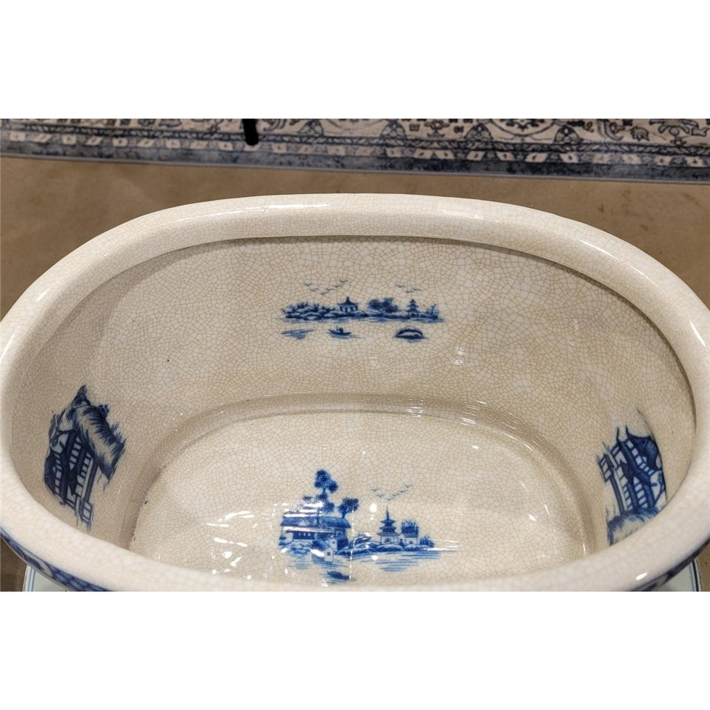 8.5H Porcelain Ormolu Basin - Blue Willow
