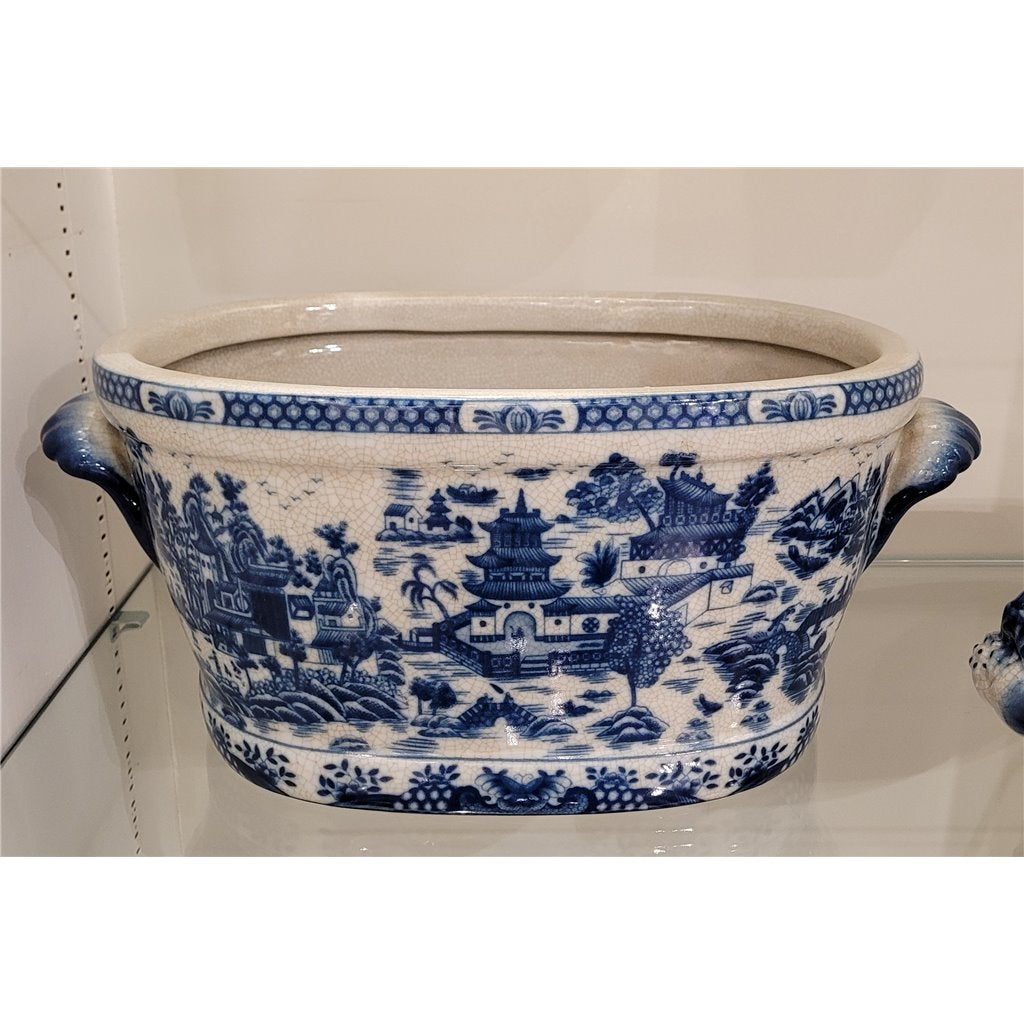8.5H Porcelain Ormolu Basin - Blue Willow