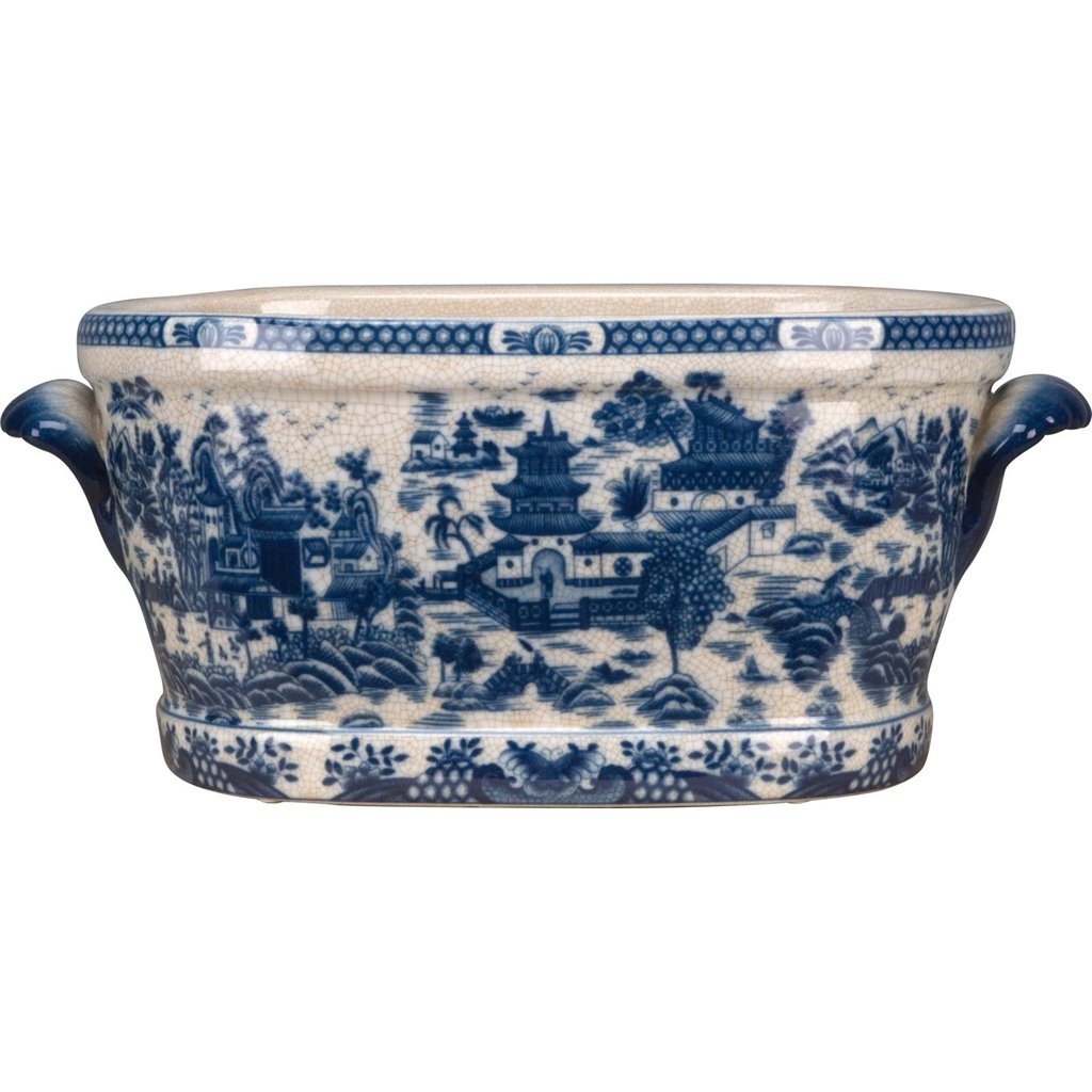 8.5H Porcelain Ormolu Basin - Blue Willow