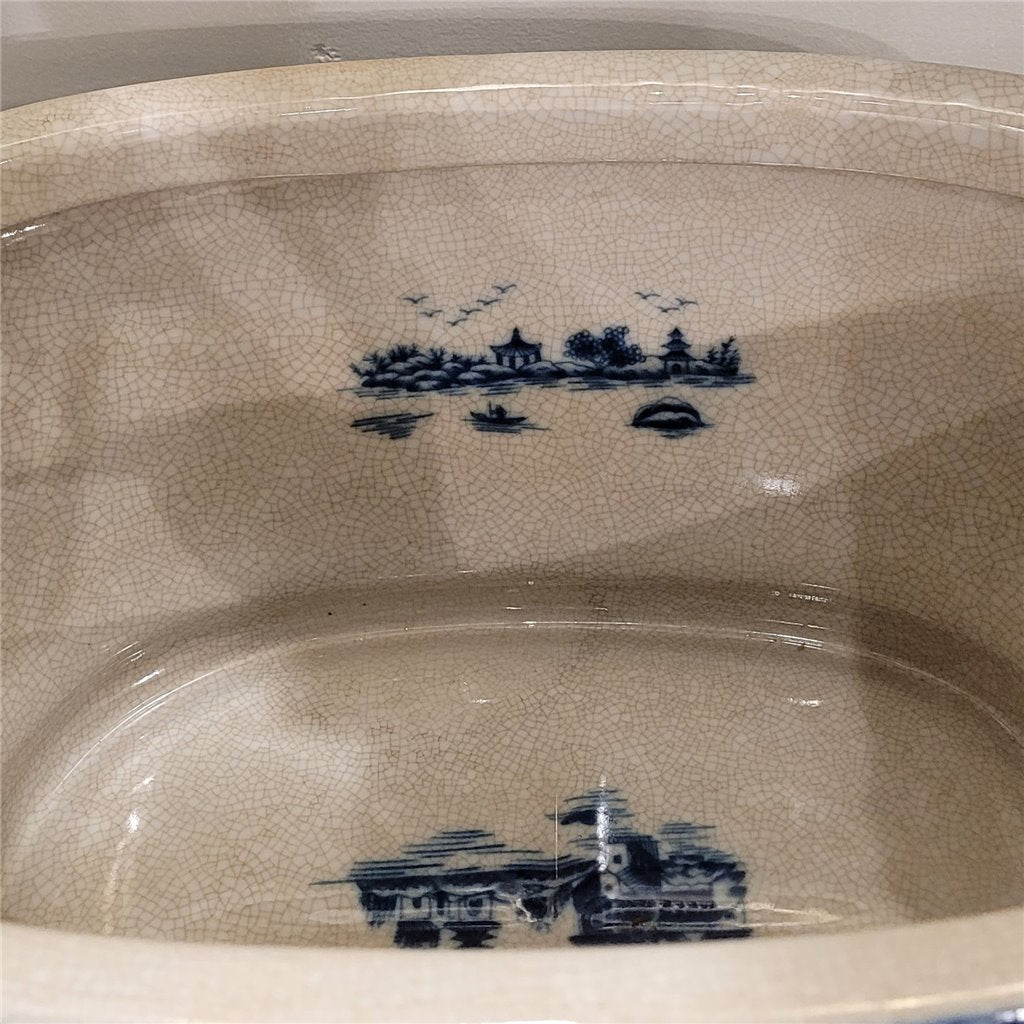 8.5H Porcelain Ormolu Basin - Blue Willow