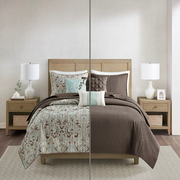 Geneva 6 Piece Reversible Coverlet Set - Brown