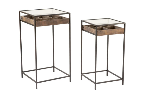 Set of 2 Side Tables with Glass Top Storage Drawer - Gifts for You 'n Me