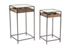 Set of 2 Side Tables with Glass Top Storage Drawer