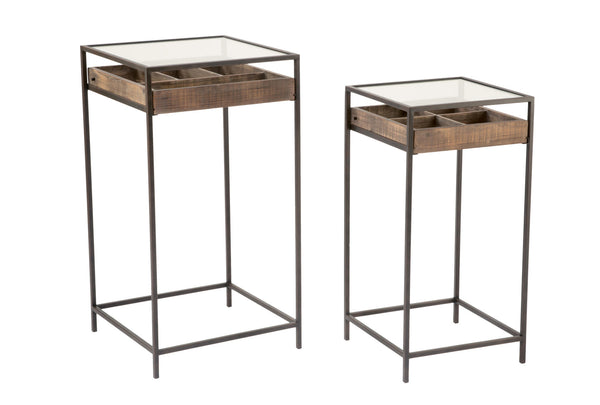 Set of 2 Side Tables with Glass Top Storage Drawer - Gifts for You 'n Me