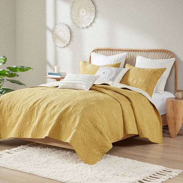 Kandula 3 Piece Reversible Cotton Quilt Set in Yellow - Gifts for You 'n Me