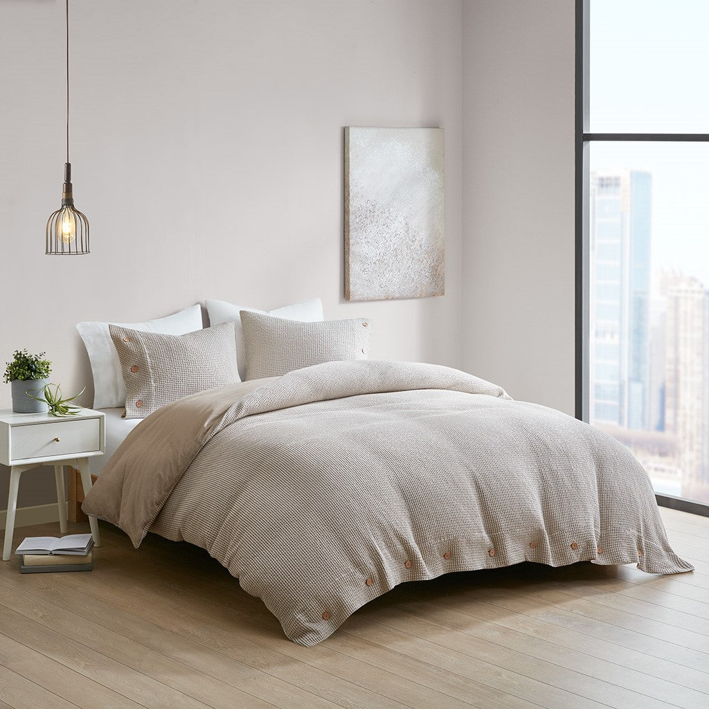 Mara 4 PC Cotton and Rayon from Bamboo Blend Waffle Weave Comforter Cover Set w/removable insert