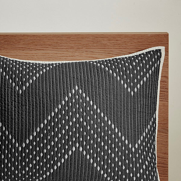 Pomona Cotton Embroidered 3 Piece Coverlet Set - Black