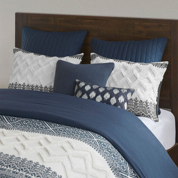 Mila 3 Piece Cotton Navy Comforter Set with Chenille Tufting by INK+IVY - Gifts for You 'n Me