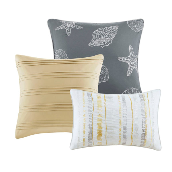 Marina 6 Piece Quilted Microfiber Coverlet Set with Throw Pillows - Yellow