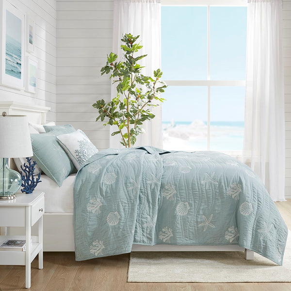 Seaside 4 Piece Cotton Coverlet Set - Aqua