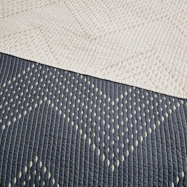 Pomona Cotton Embroidered 3 Piece Coverlet Set - Navy