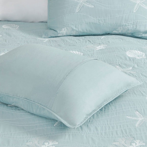 Seaside 4 Piece Cotton Coverlet Set - Aqua