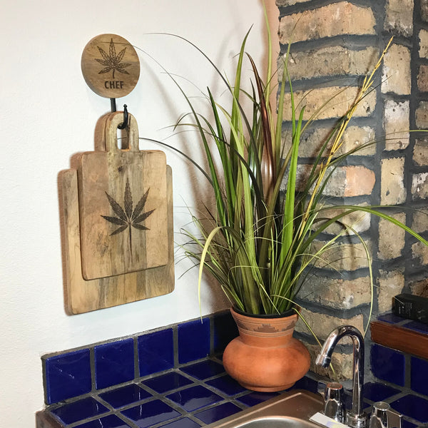 3 Pc Cannabis Chef Cutting Boards with Wall Hook Hanger - Gifts for You 'n Me