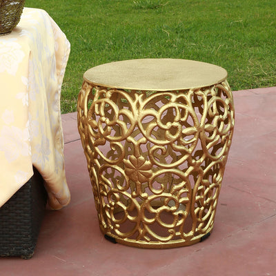 Leaf and Lattice Pattern Garden Stool