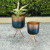 Burnt Finish Planter Holders with Stands, Set of 2