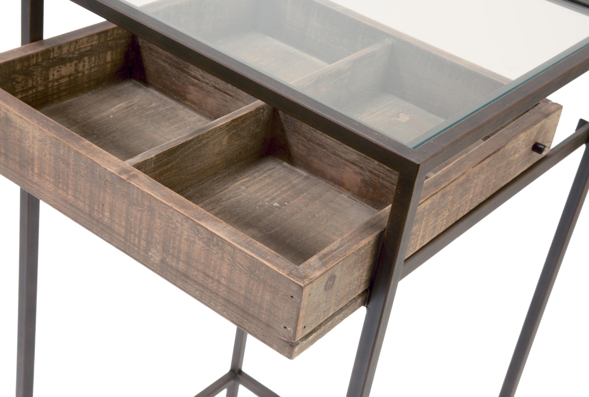 Set of 2 Side Tables with Glass Top Storage Drawer