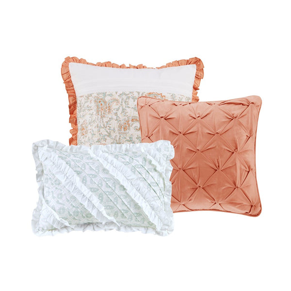 Dawn 6 Piece Cotton Percale Reversible Coverlet Set - Coral