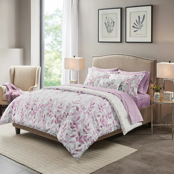 Sofia Reversible Comforter Set with Bed Sheets in Purple - Gifts for You 'n Me