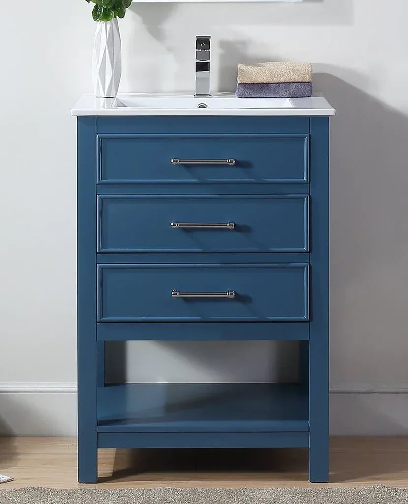 24'' Aruzza Teal Blue Narrow Bathroom Vanity with 2 Drawers and Open Shelf - Gifts for You 'n Me