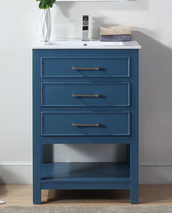 24'' Aruzza Teal Blue Narrow Bathroom Vanity with 2 Drawers and Open Shelf - Gifts for You 'n Me