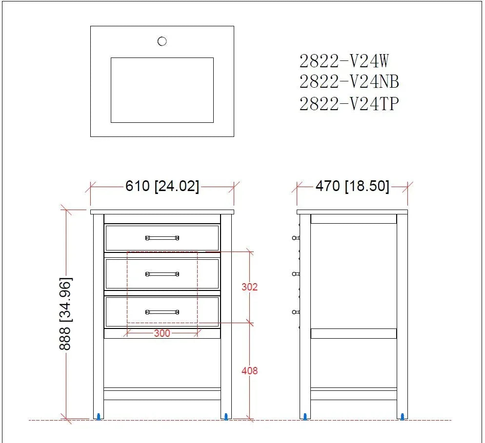 24'' Aruzza Teal Blue Narrow Bathroom Vanity with 2 Drawers and Open Shelf - Gifts for You 'n Me