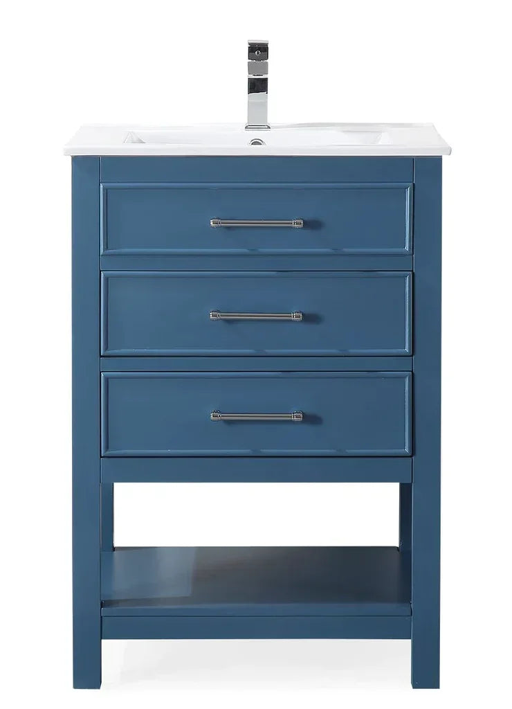 24'' Aruzza Teal Blue Narrow Bathroom Vanity with 2 Drawers and Open Shelf - Gifts for You 'n Me