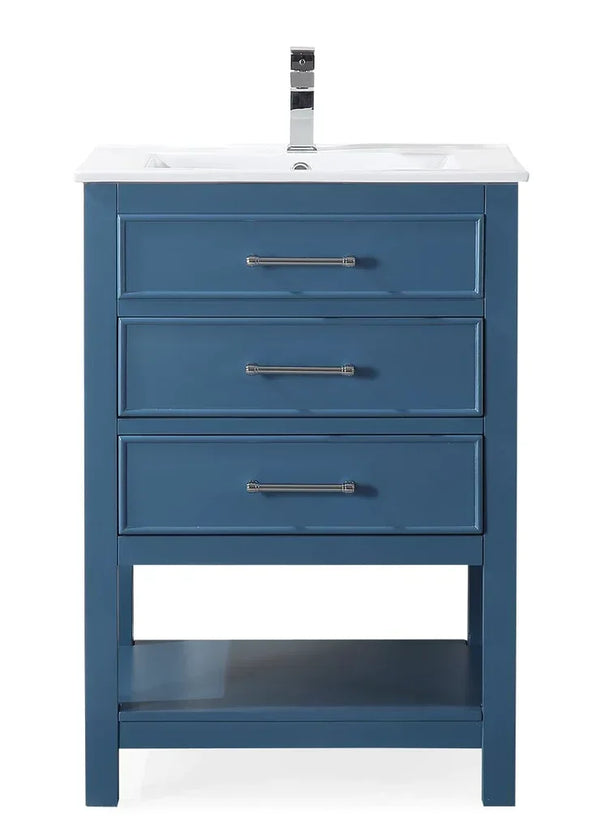 24'' Aruzza Teal Blue Narrow Bathroom Vanity with 2 Drawers and Open Shelf - Gifts for You 'n Me